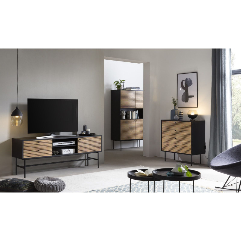 Buffet haut bois métal noir placage...