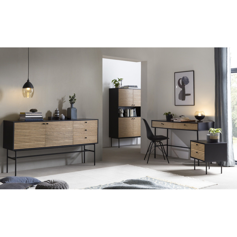 Buffet haut bois métal noir placage...
