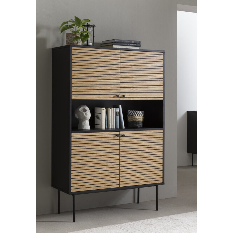 Buffet haut bois métal noir placage...