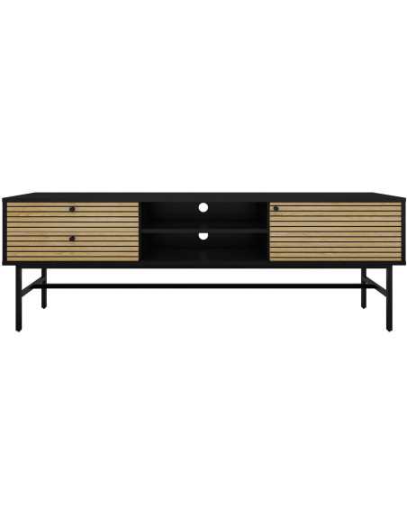 Meuble TV noir et chêne métal 2 tiroirs 150x40x60 cm Haderslev