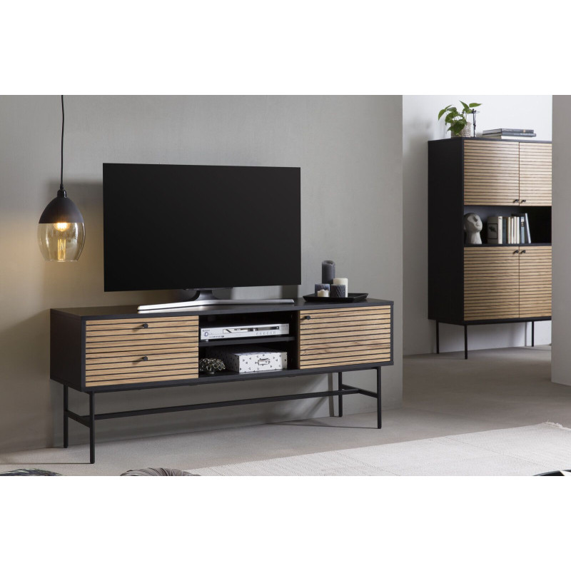 Meuble TV noir et chêne métal 2...