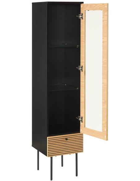 Vitrine 1 porte noir et chêne 79x43x179 cm Haderslev