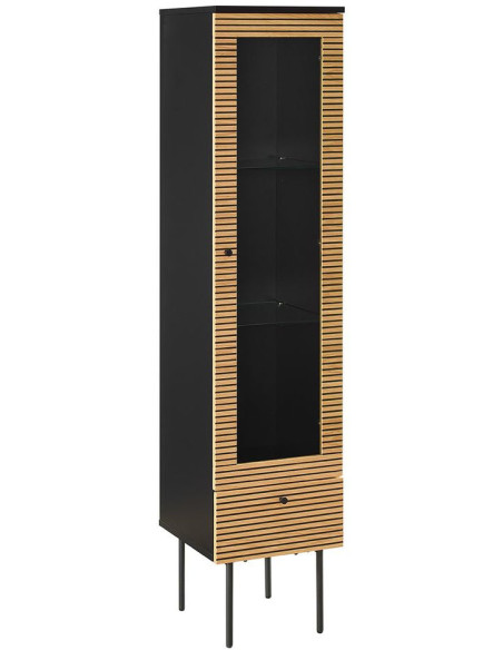 Vitrine 1 porte noir et chêne 79x43x179 cm Haderslev