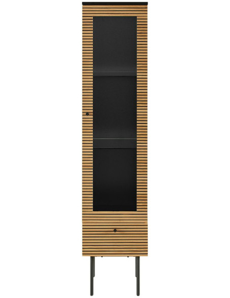 Vitrine 1 porte noir et chêne 79x43x179 cm Haderslev
