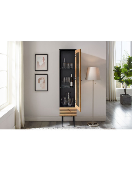 Vitrine 1 porte noir et chêne 79x43x179 cm Haderslev