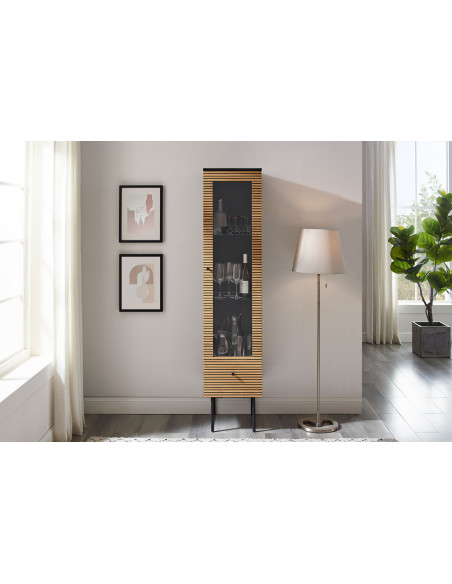 Vitrine 1 porte noir et chêne 79x43x179 cm Haderslev