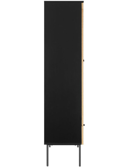 Vitrine 2 portes noir et chêne 2 tiroirs 79x43x179 cm Haderslev