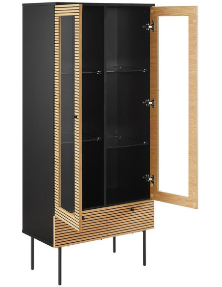 Vitrine 2 portes noir et chêne 2 tiroirs 79x43x179 cm Haderslev