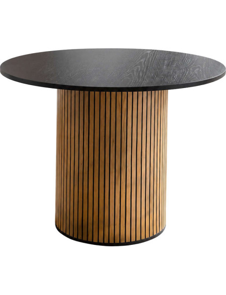 Table ronde noire et chêne pied central cannelé Ø120x75...