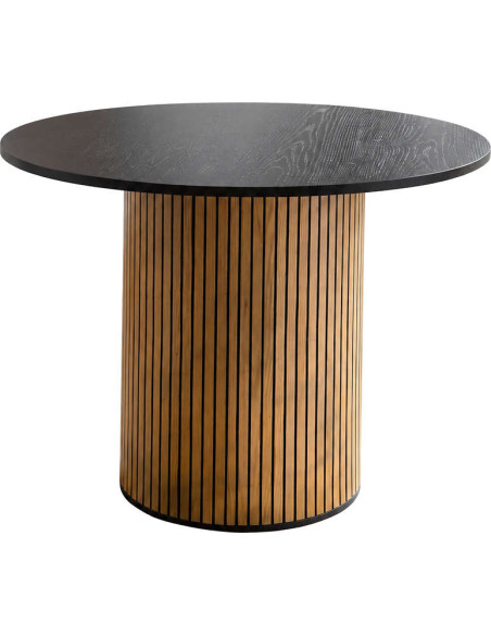 Table ronde noire et chêne pied central cannelé Ø120x75 cm Haderslev