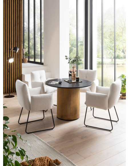 Table ronde noire et chêne pied central cannelé Ø120x75 cm Haderslev