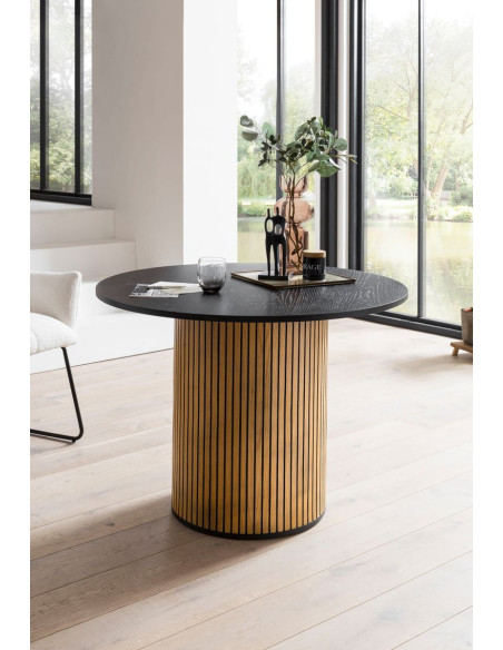 Table ronde noire et chêne pied central cannelé Ø120x75 cm Haderslev