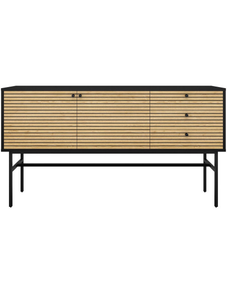 Buffet enfilade noir et chêne 2 portes 3 tiroirs 160x40x85 cm Haderslev