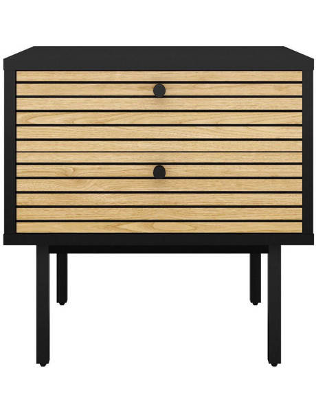 Table de chevet noir et chêne 2 tiroirs 50x40x50 cm...