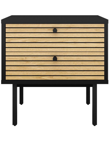 Table de chevet noir et chêne 2 tiroirs 50x40x50 cm Haderslev