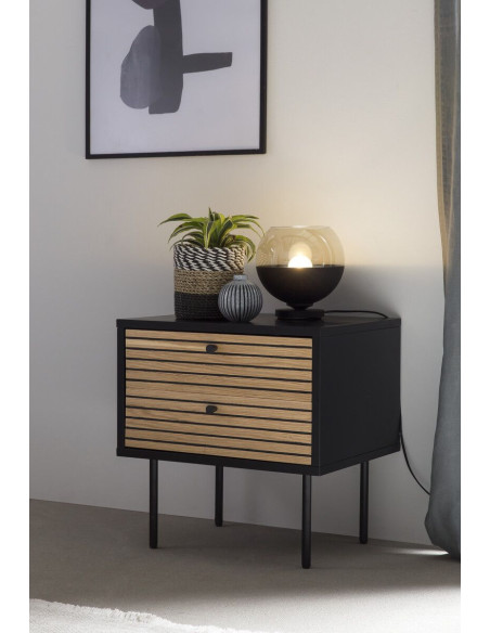 Table de chevet noir et chêne 2 tiroirs 50x40x50 cm Haderslev