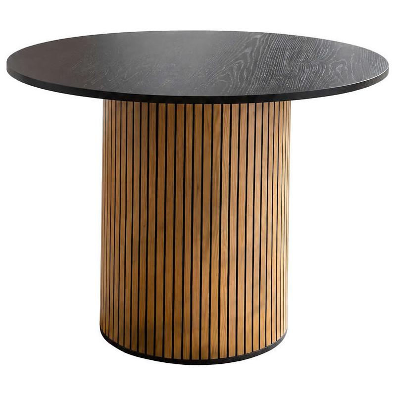 Table ronde noire chêne pied central...