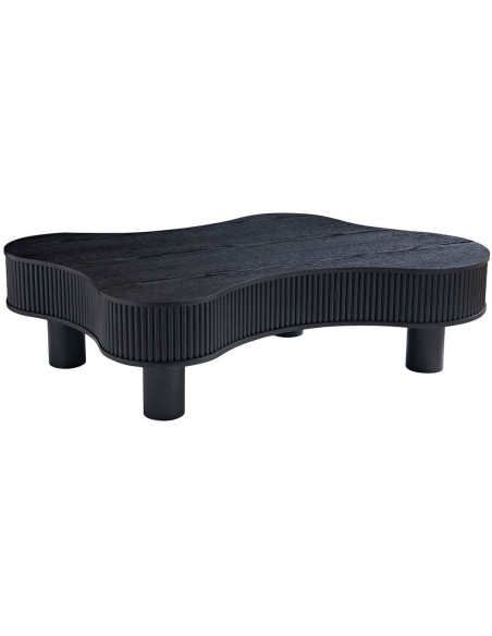 Table basse organique noire lamelles bois massif 116x77x32 cm Tvedestrand