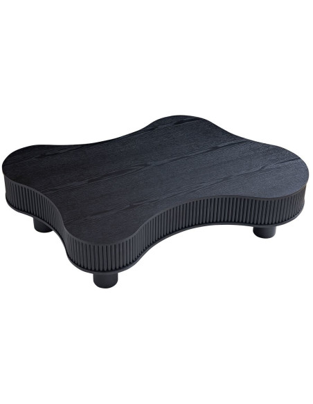 Table basse organique noire lamelles bois massif 116x77x32 cm Tvedestrand