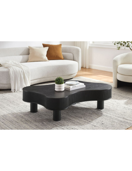 Table basse organique noire lamelles bois massif 116x77x32 cm Tvedestrand