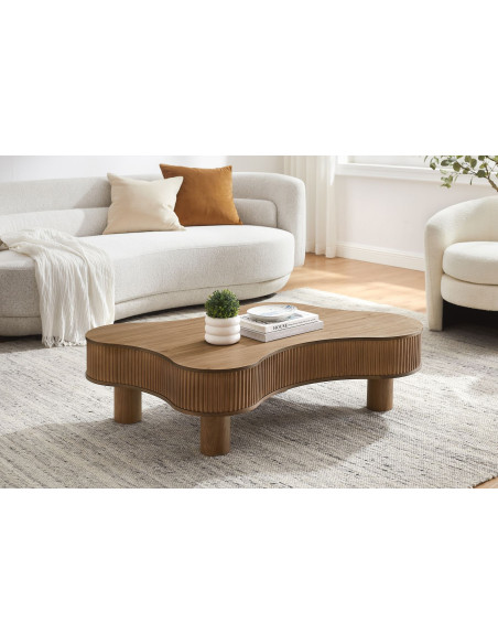 Table basse noyer organique lamelles bois massif 116x77x32 cm Tvedestrand