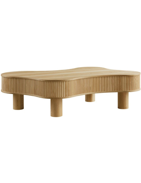 Table basse organique bois naturel lamelles frêne 116x77x32 cm Tvedestrand