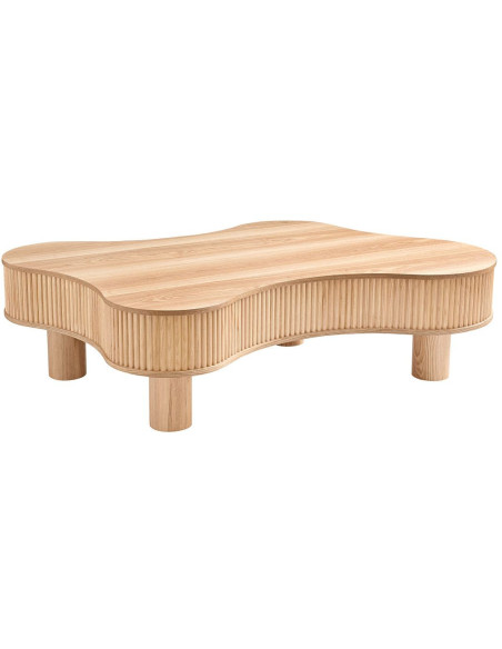 Table basse organique bois naturel lamelles frêne 116x77x32 cm Tvedestrand