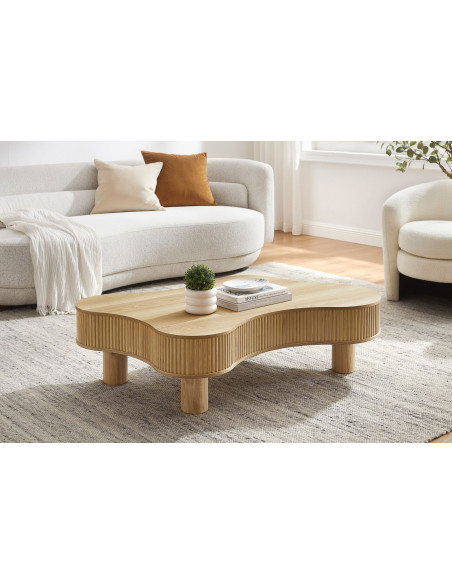 Table basse organique bois naturel lamelles frêne 116x77x32 cm Tvedestrand
