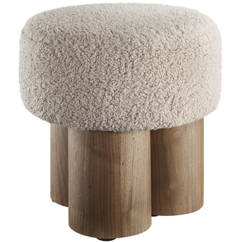 Pouf rond bouclette teddy noyer...