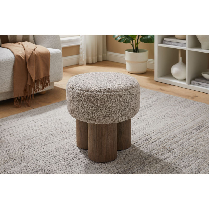 Pouf rond bouclette teddy noyer...