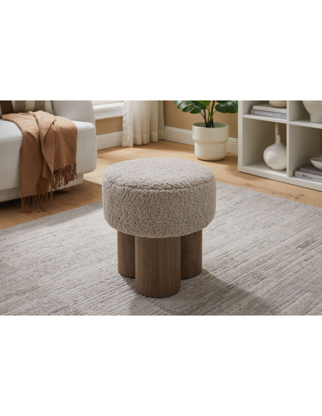 Pouf rond bouclette teddy noyer Ø50x49 cm Farsund