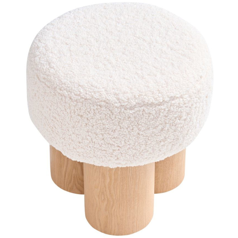 Pouf rond bouclette blanc bois...