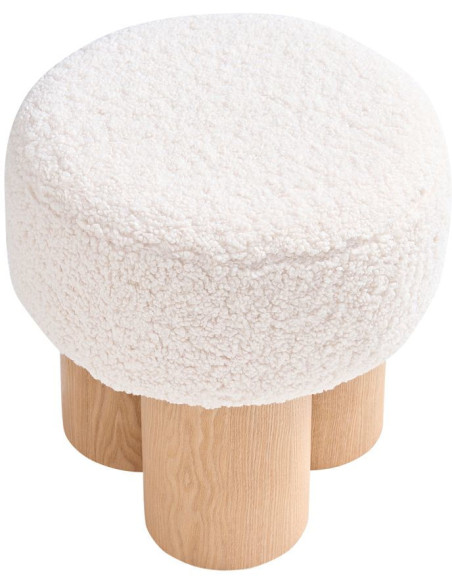 Pouf rond bouclette blanc bois naturel Ø50x49 cm Farsund