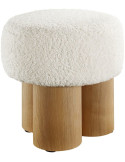 Pouf rond bouclette blanc bois naturel Ø50x49 cm Farsund