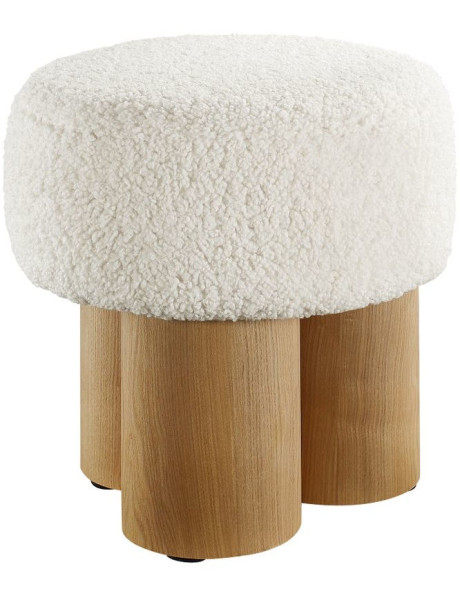 Pouf rond bouclette blanc bois naturel Ø50x49 cm Farsund