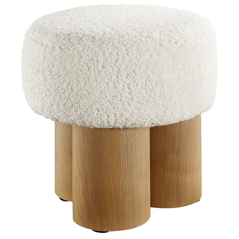 Pouf rond bouclette blanc bois...