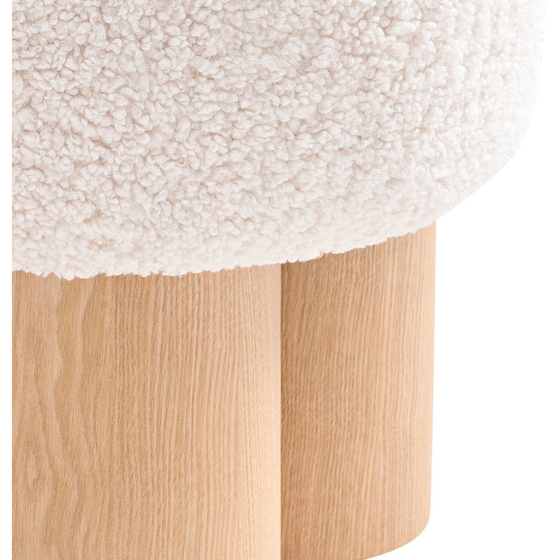 Pouf rond bouclette blanc bois...