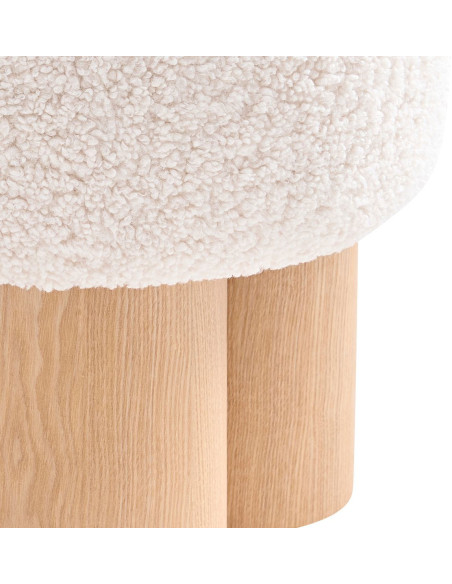 Pouf rond bouclette blanc bois naturel Ø50x49 cm Farsund