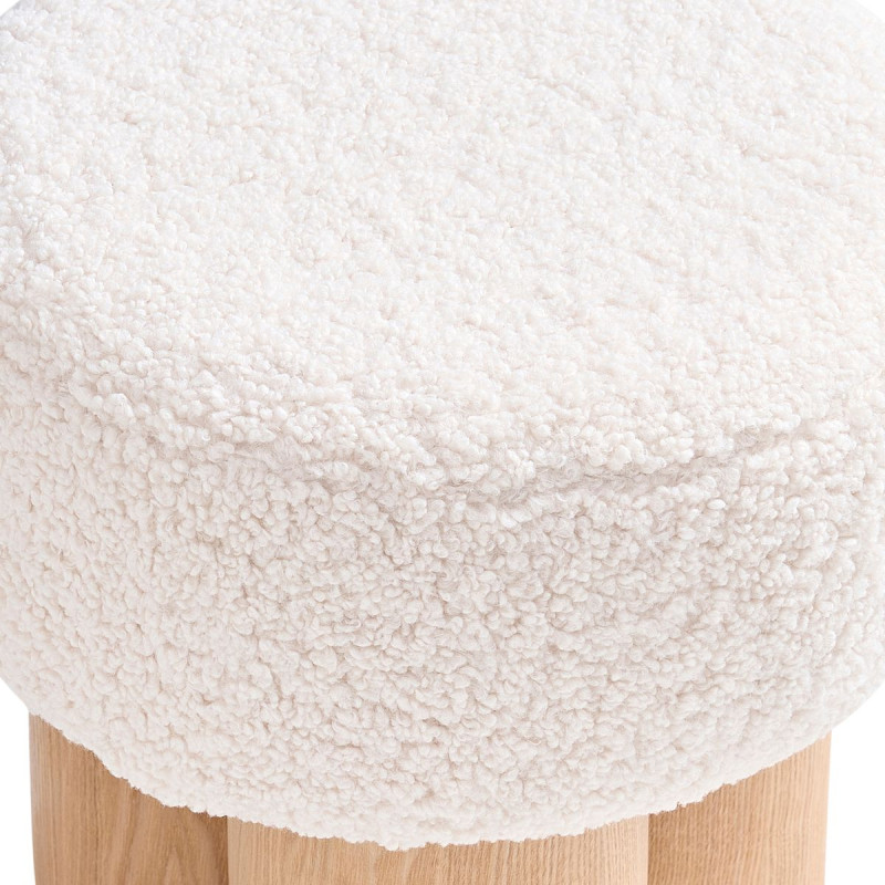 Pouf rond bouclette blanc bois...