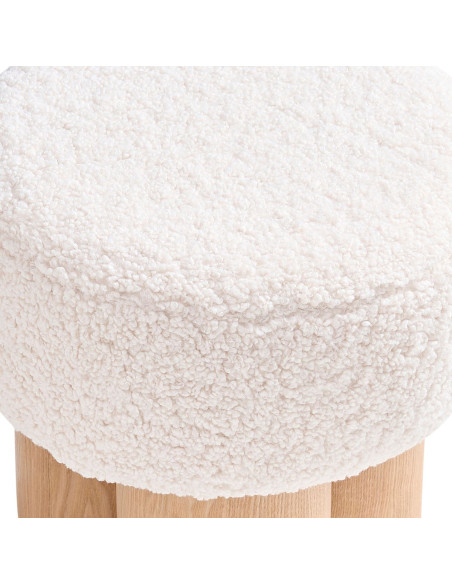 Pouf rond bouclette blanc bois naturel Ø50x49 cm Farsund