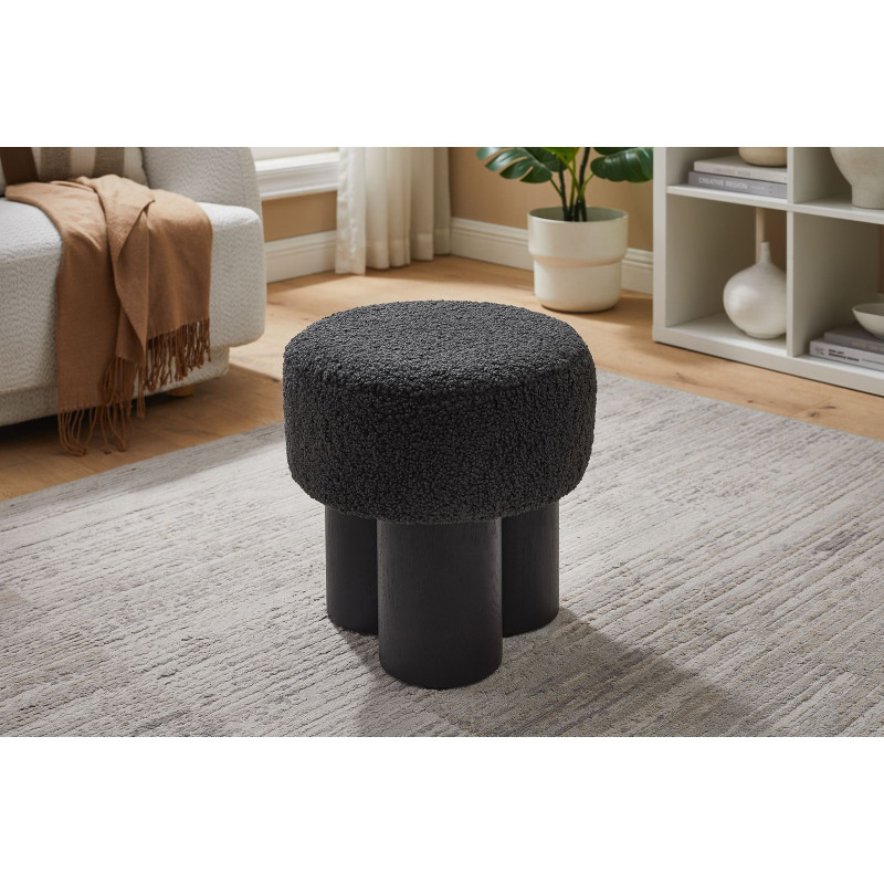 Pouf rond bouclette gris anthracite...
