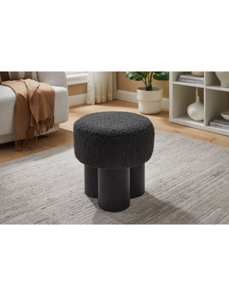 Pouf rond bouclette gris anthracite Ø50x49 cm Farsund