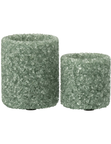 Photophores verre vert profond givré texturé 8 x 8 x 9 cm et 7 x 7 x 7 cm Nivélora Lot de 2