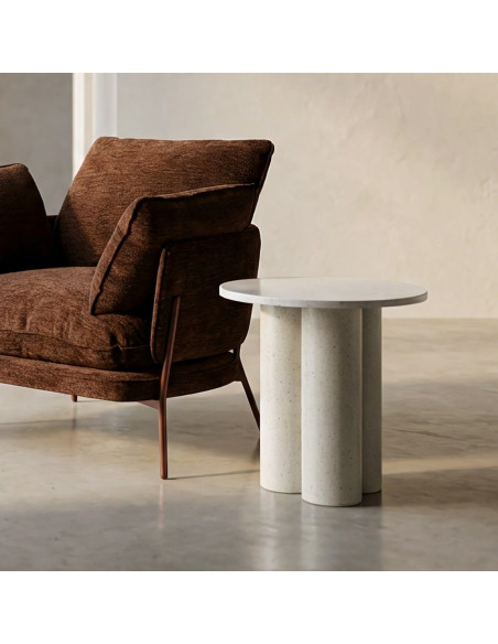 Table d’appoint ronde effet marbre blanc métal 50x50x50 cm Tárrega