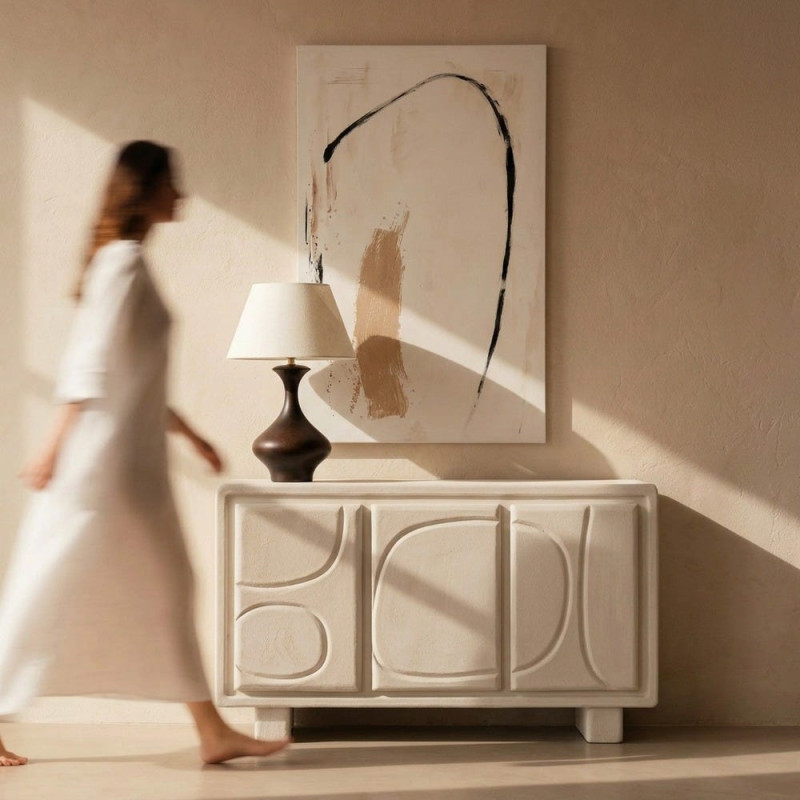 Buffet blanc 3 portes relief MDF...