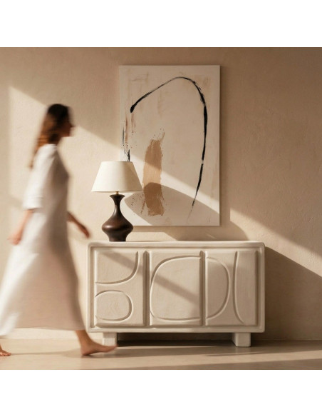 Buffet blanc 3 portes relief MDF 120x38x70 cm Wilma