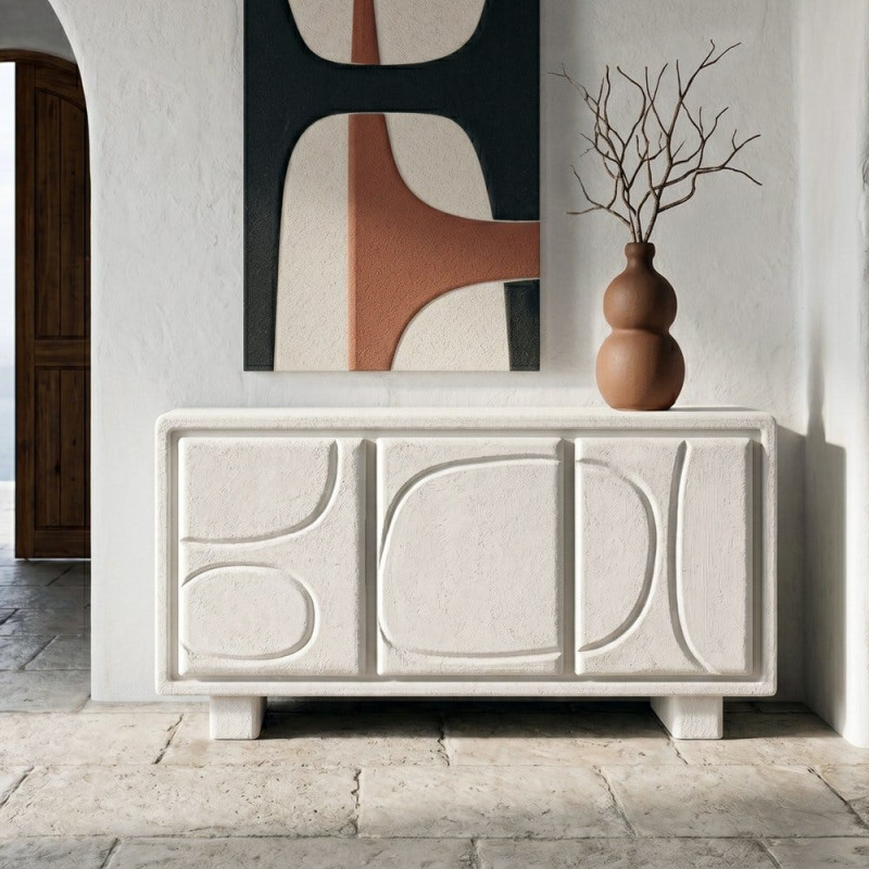 Buffet blanc 3 portes relief MDF...