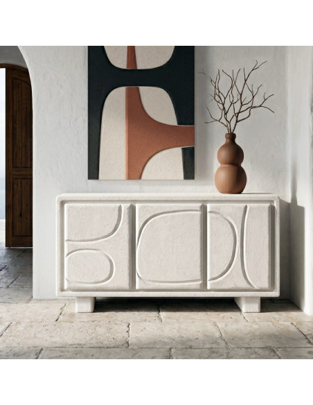 Buffet blanc 3 portes relief MDF 120x38x70 cm Wilma
