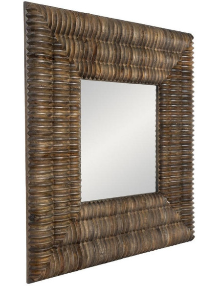 Miroir mural carré bois de manguier sculpté 122x8x122 cm Ribba