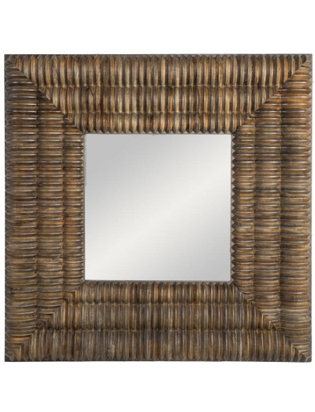 Miroir mural carré bois de manguier sculpté 122x8x122 cm...